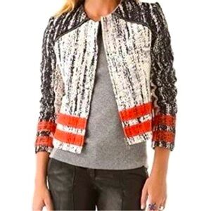 Parker Boulce Tweed Zip Blazer Jacket Cropped Black Orange